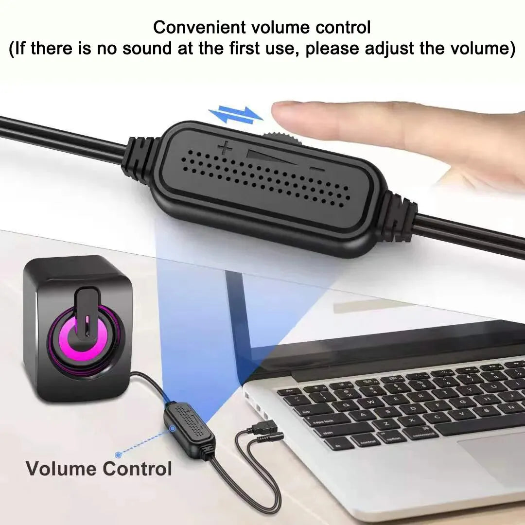 Computer Speakers PC Sound Box HIFI Stereo Microphone USB Wired LED Light
