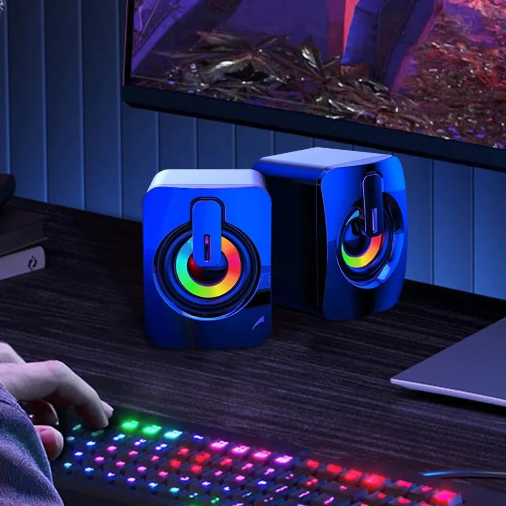 Computer Speakers PC Sound Box HIFI Stereo Microphone USB Wired LED Light