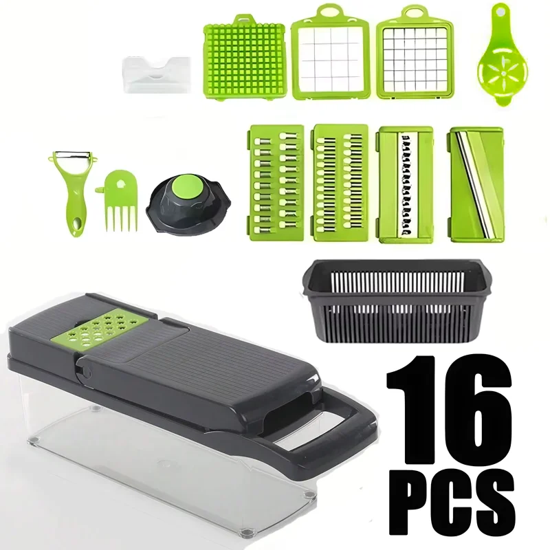 14/16 IN 1 Slicer Vegetable Food Chopper Vegetable Cutter Tomato Carrot Grater Cheese French Onion Shredders Kitchen Tool