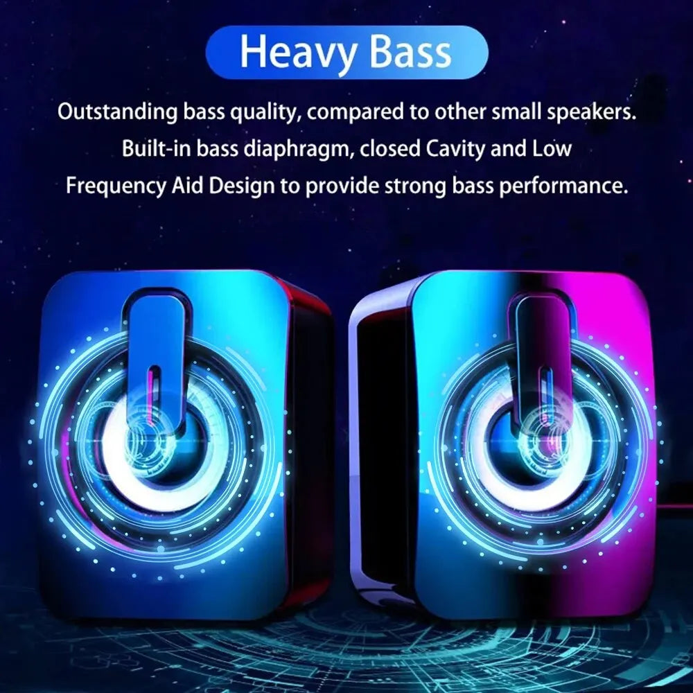 Computer Speakers PC Sound Box HIFI Stereo Microphone USB Wired LED Light