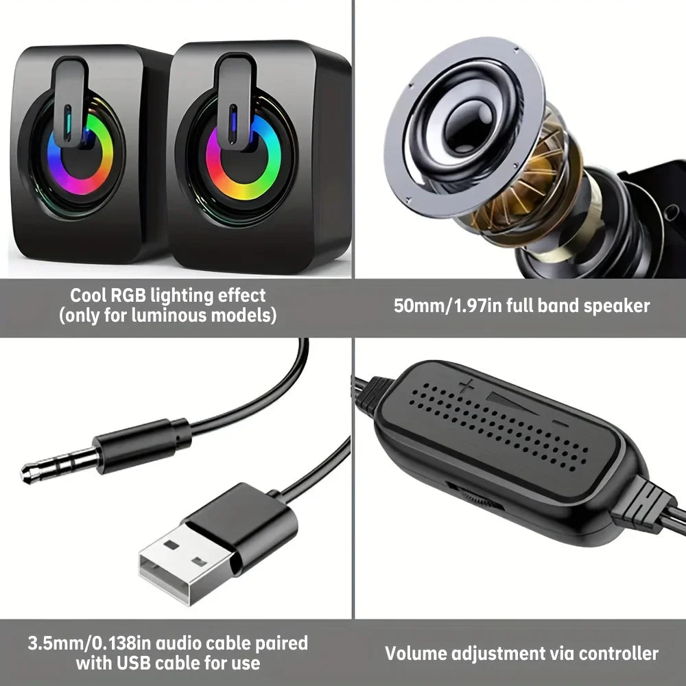 Computer Speakers PC Sound Box HIFI Stereo Microphone USB Wired LED Light