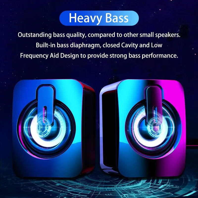 Computer Speakers PC Sound Box HIFI Stereo Microphone USB Wired LED Light