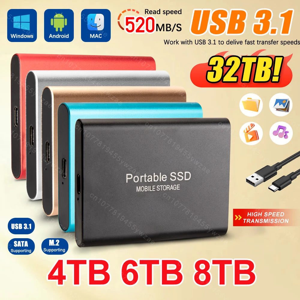 High-speed External Hard Drive 1TB - 64TB Portable Type-C Interface 3.1 UK Seller