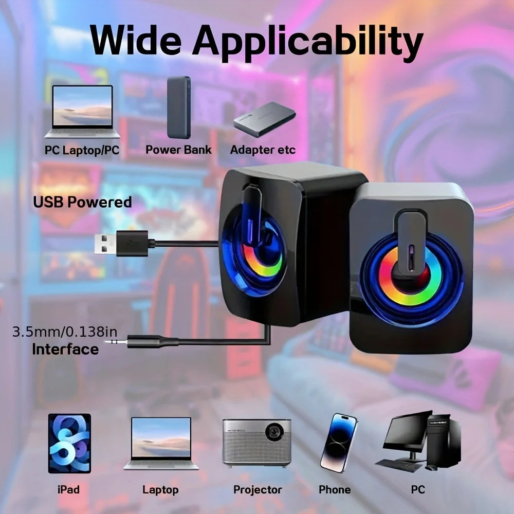 Computer Speakers PC Sound Box HIFI Stereo Microphone USB Wired LED Light