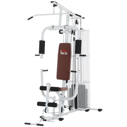 Multifunction Home Gym Weight Training Workout Station Fitness Strength Machine, White-0